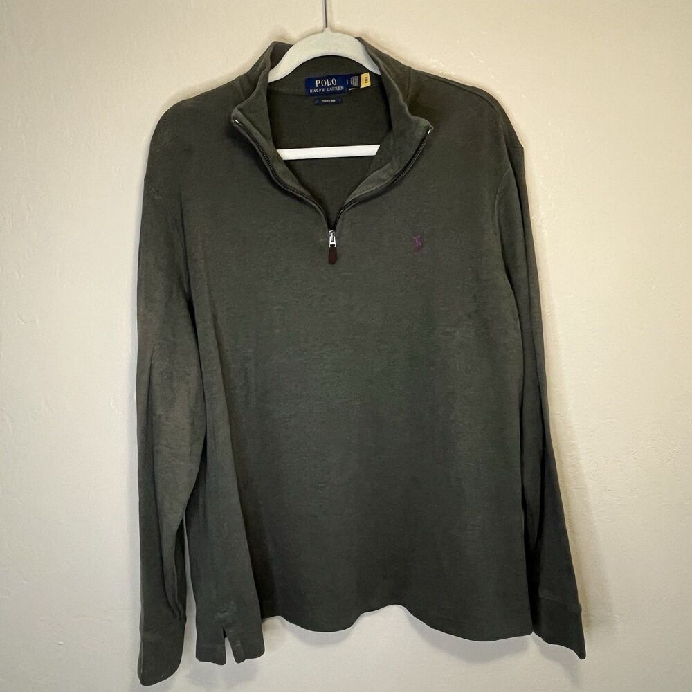 Polo Ralph Lauren Olive Green Estate Rib Knit Long Sleeve 1/4 zip Pullover Sz L